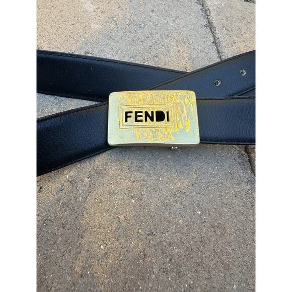 Vintage Fendi Belt Black Leather with Gold Buckle - Picture 1 of 16